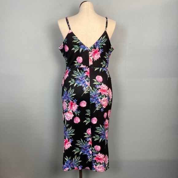 ASOS Maternity Deep Plunge Dark Romantic Floral Bodycon Strappy Midi Dress Sz 14 - Picture 4 of 11